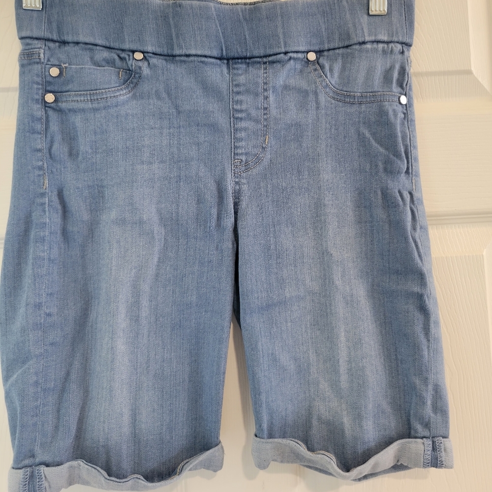 LIVERPOOL Womens Shorts  Blue Denim Jean Stretch Pull On Cuffed Walking Shorts
